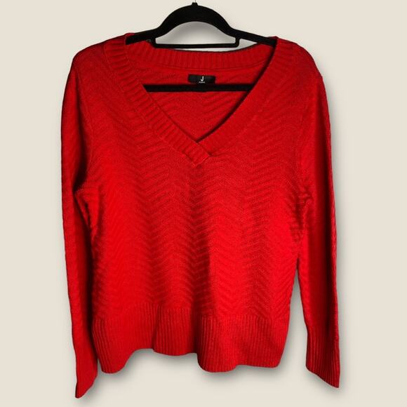 Jason Wu Bright Red Chevron V Neck Sweater medium cotton‎ long sleeve Christmas - Picture 2 of 5